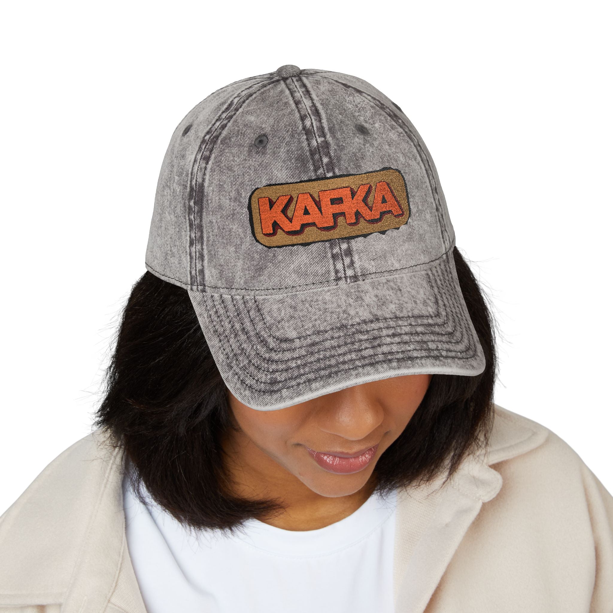 Vintage Embroidered Kafka Baseball Cap — Distressed Grey Retro Hat