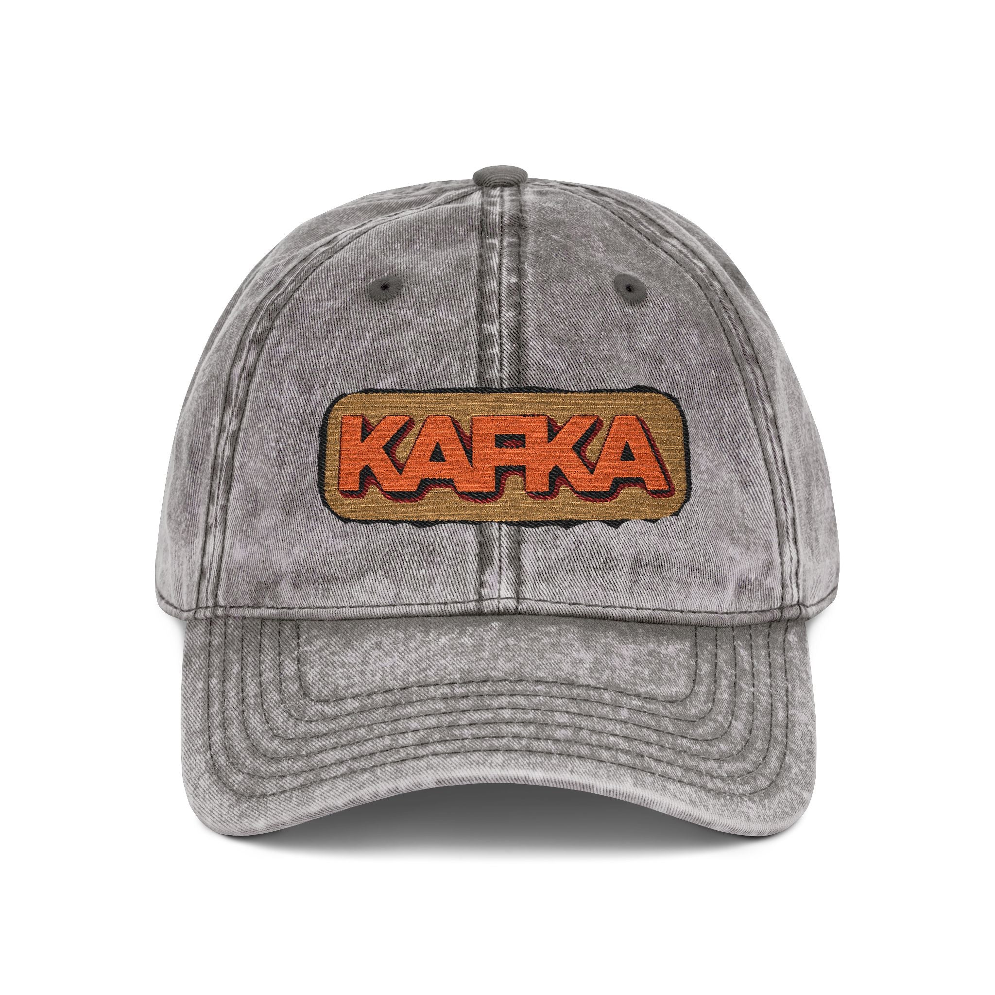 Vintage Embroidered Kafka Baseball Cap — Distressed Grey Retro Hat