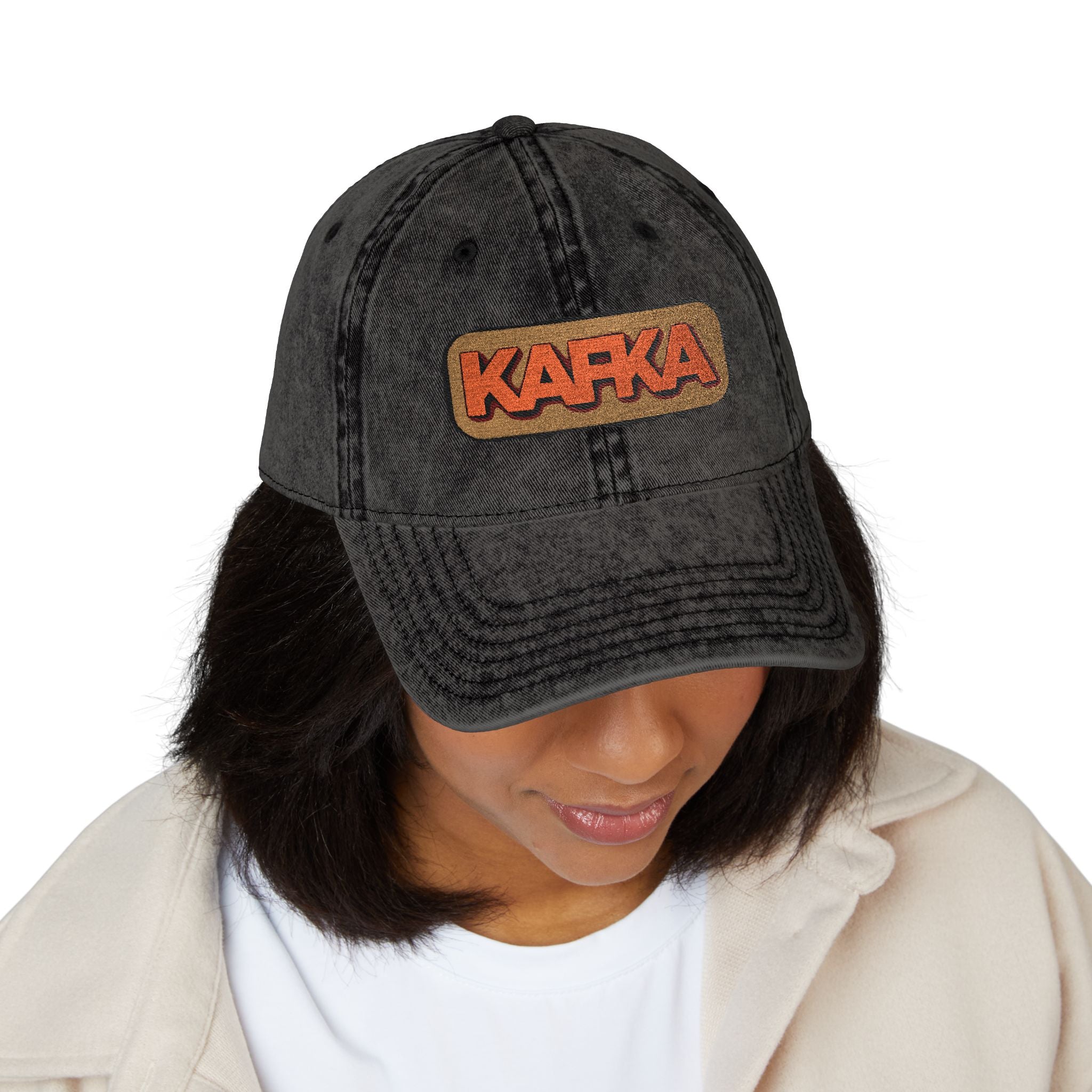 Vintage Embroidered Kafka Baseball Cap — Distressed Grey Retro Hat