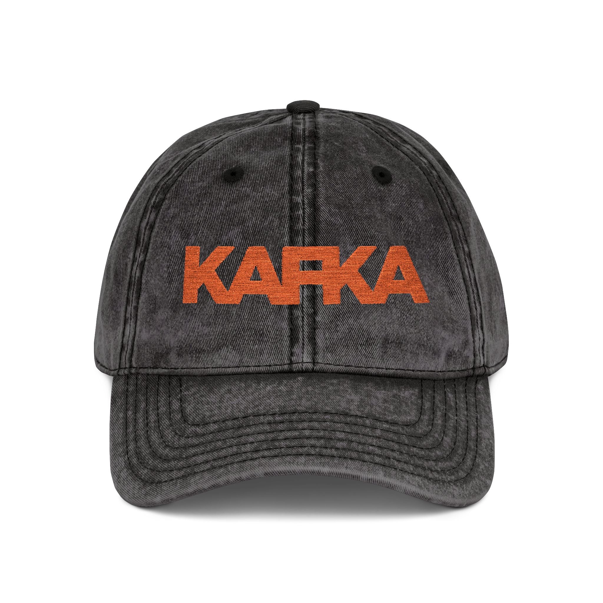Vintage Embroidered Kafka Baseball Cap — Distressed Grey Retro Hat